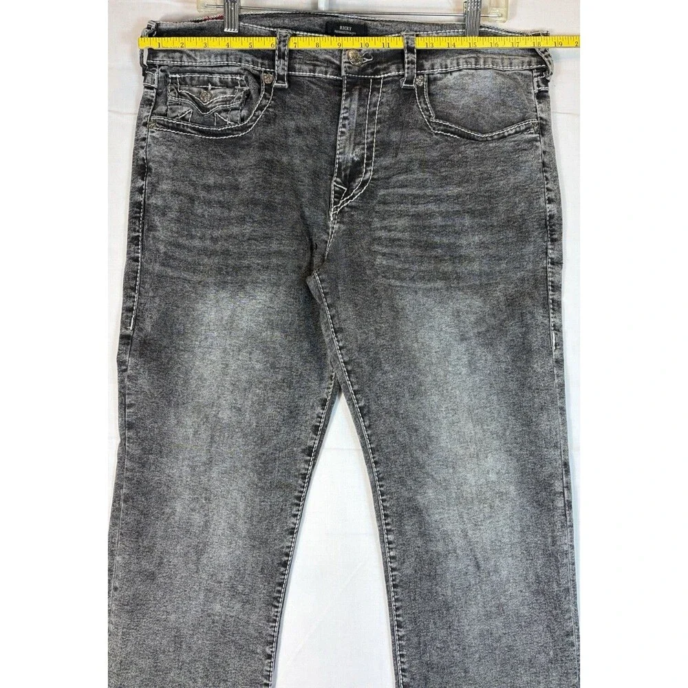 True Religion Jeans Ricky Big T Relaxed Straight Black Flap Pocket Men’s 36x32